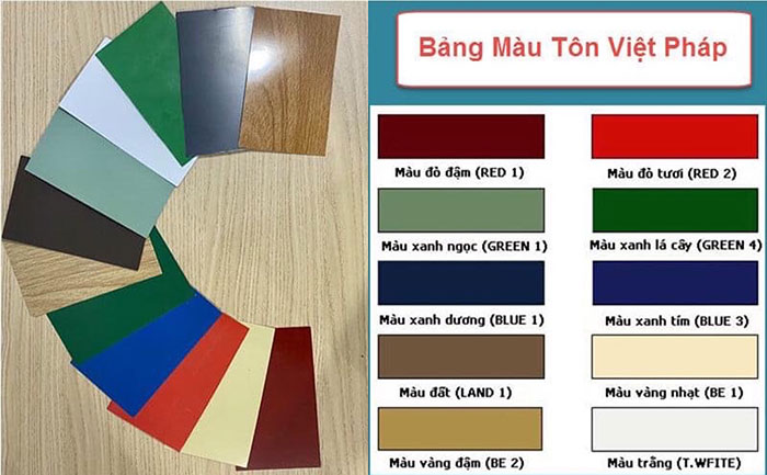 Bảng màu chuẩn tôn Việt Pháp
