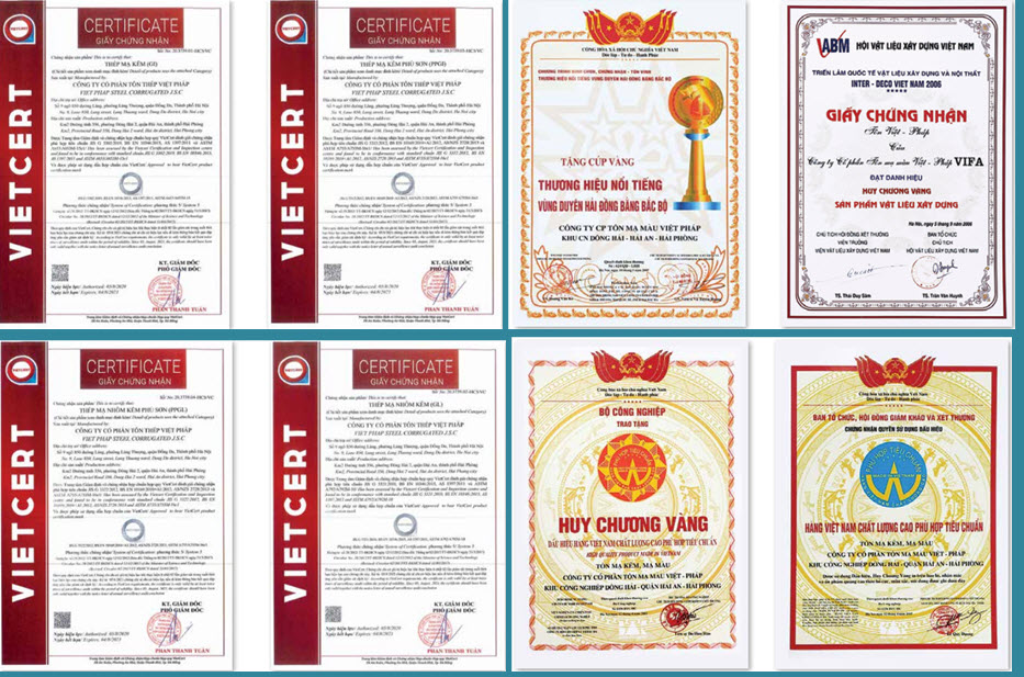 Chứng nhận chất lượng tôn Việt Pháp