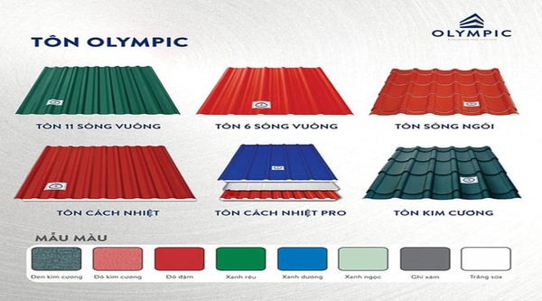 Có rất nhiều màu sắc tôn cách nhiệt Olympic cho khách hàng lựa chọn