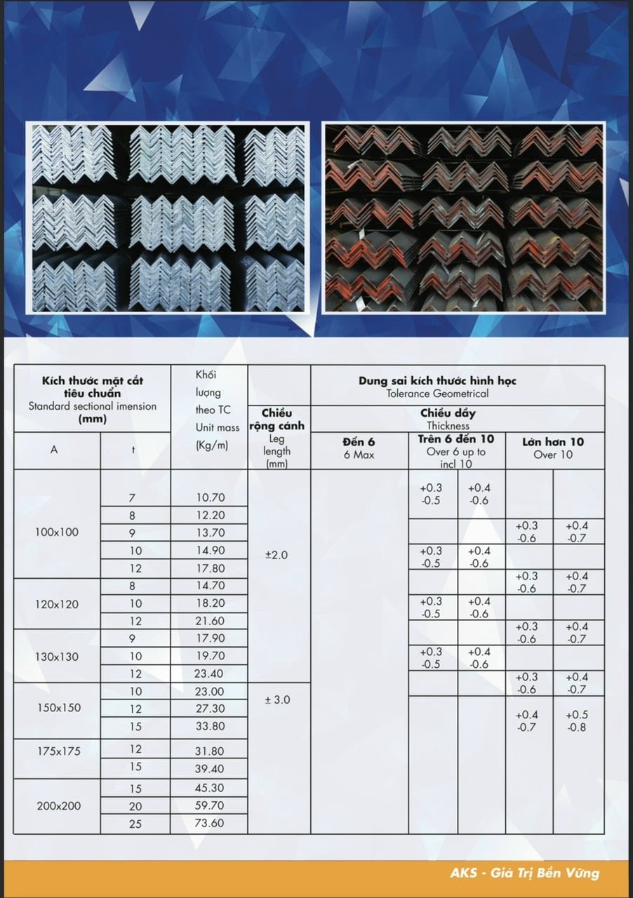 Thông số kỹ thuật thép hình V