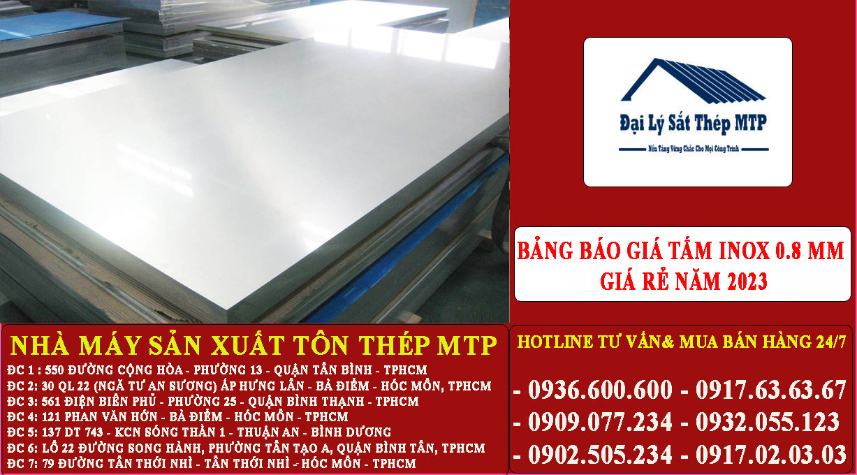 Bảng báo giá Tấm inox 0.8 mm mới nhất năm 2024