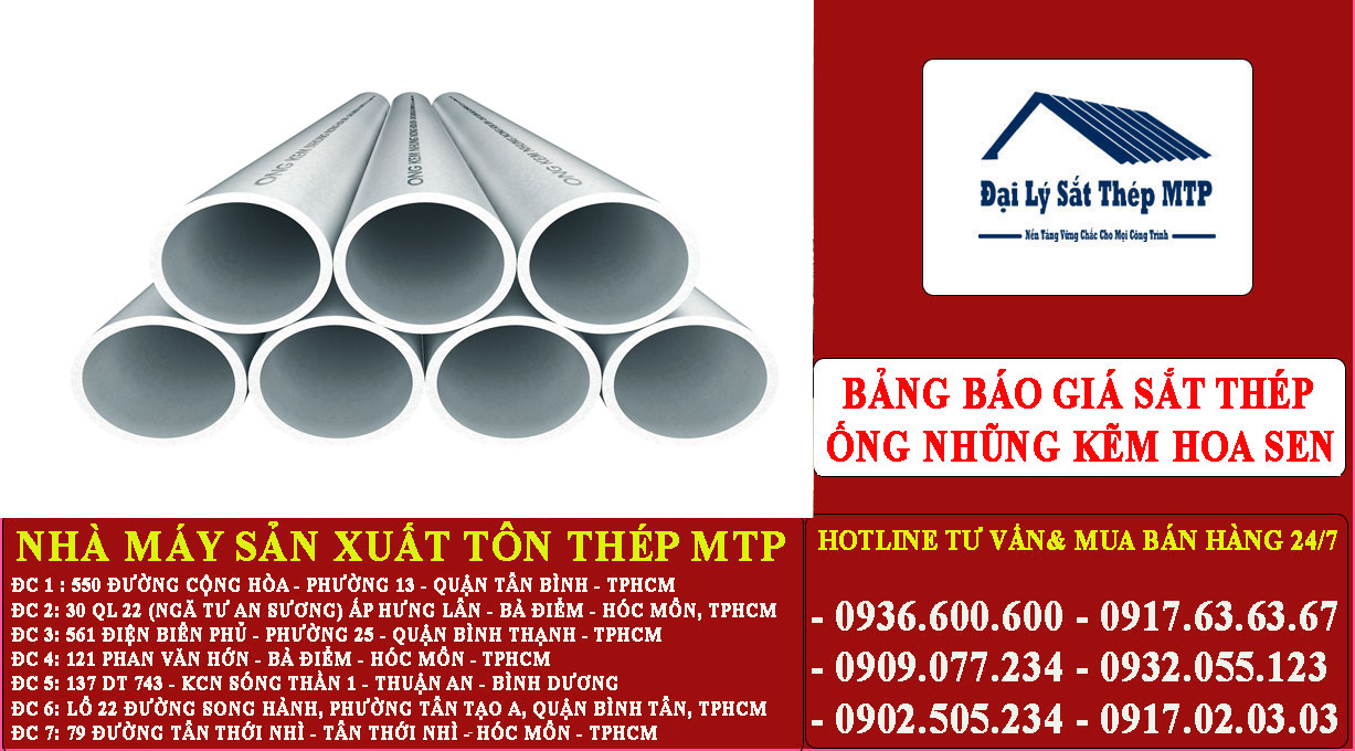 Bảng báo giá sắt thép ống nhũng kẽm Hoa Sen