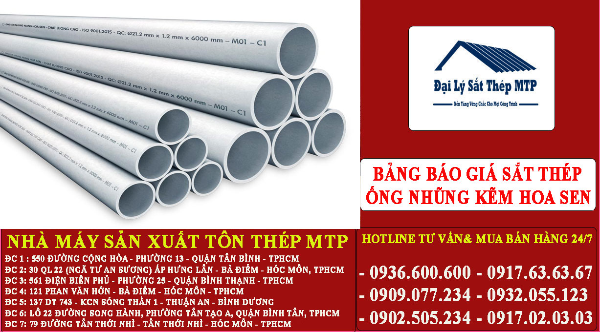 Bảng báo giá sắt thép ống nhũng kẽm Hoa Sen