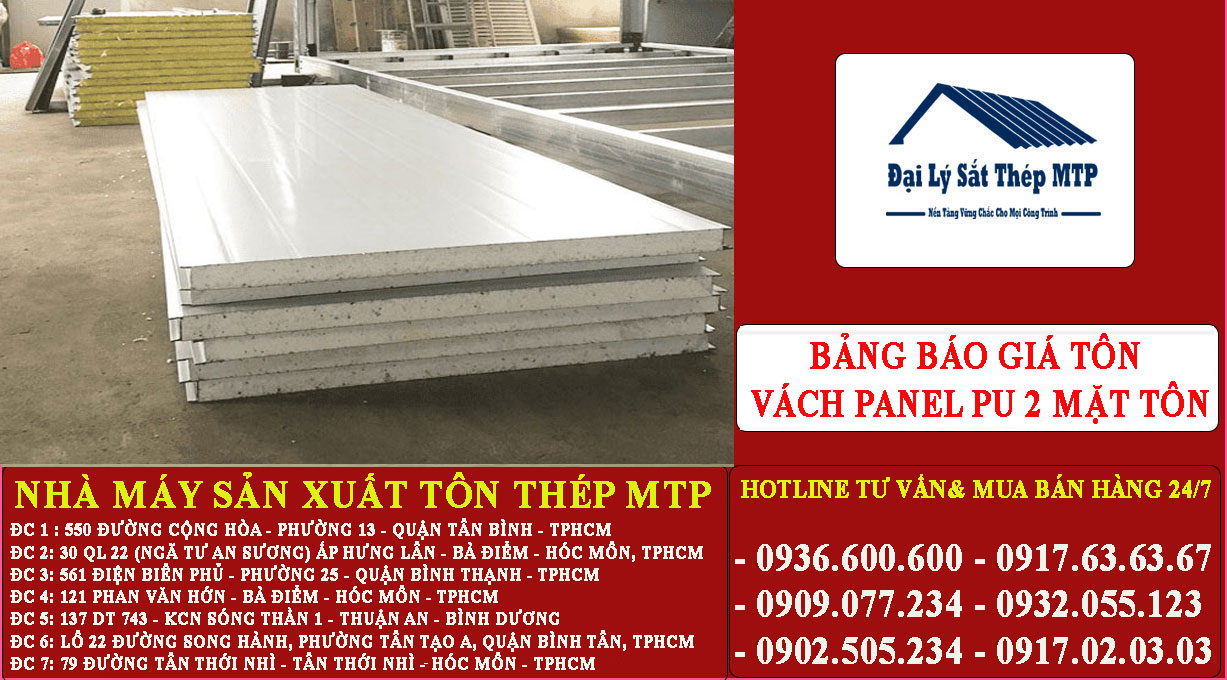Bảng báo giá tôn vách panel pu 2 mặt tôn