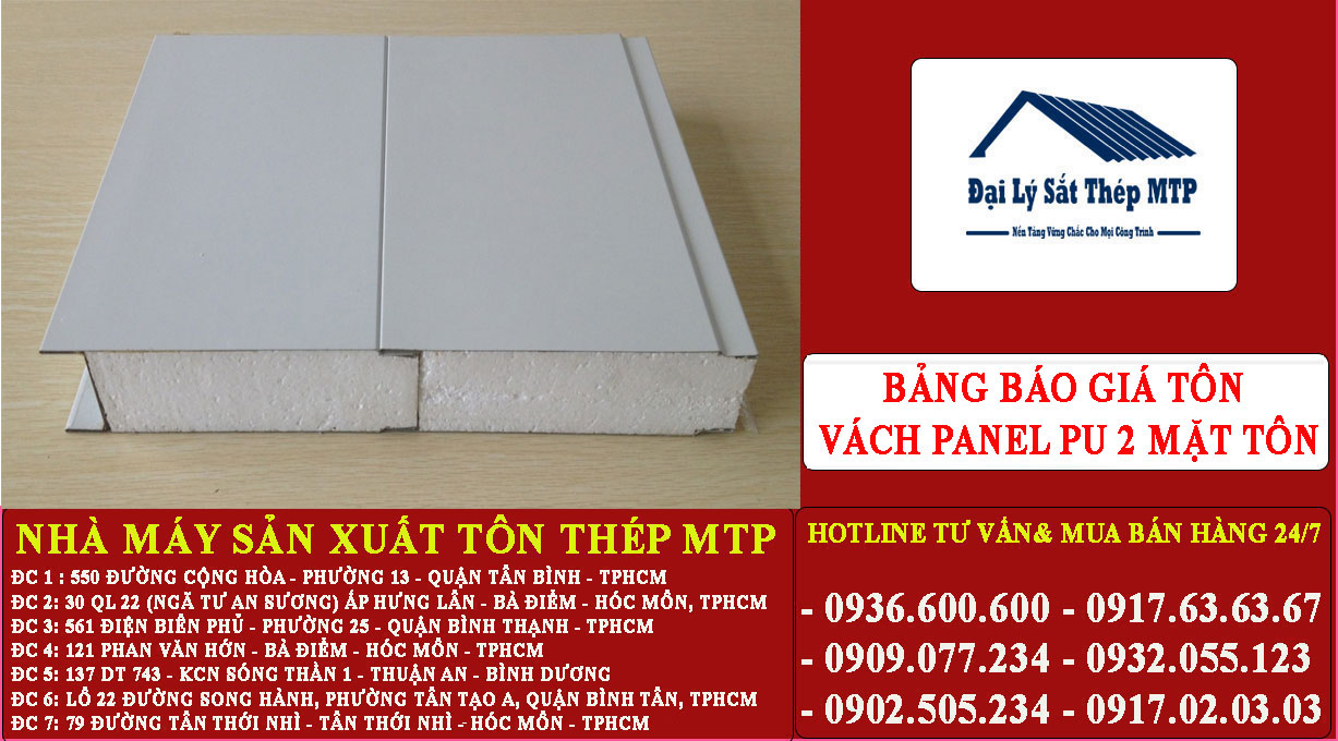 Bảng báo giá tôn vách panel pu 2 mặt tôn
