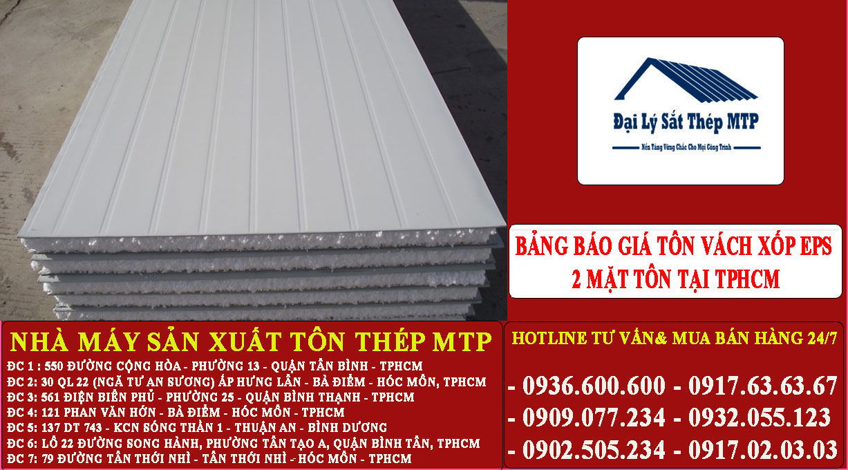 Bảng báo giá tôn vách xốp eps 2 mặt tôn