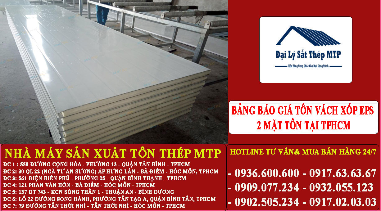 Bảng báo giá tôn vách xốp eps 2 mặt tôn