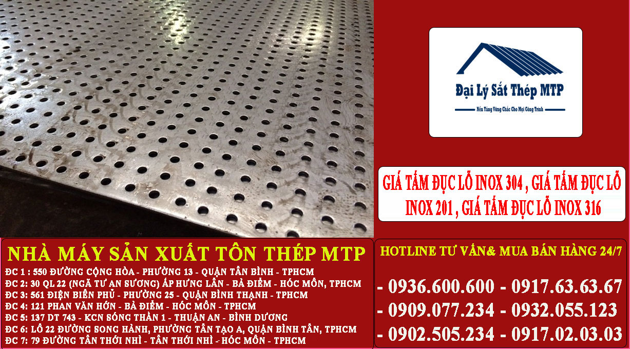 Bảng báo giá tấm đục lỗ inox 304 , giá tấm đục lỗ inox 201 , giá tấm đục lỗ inox 316