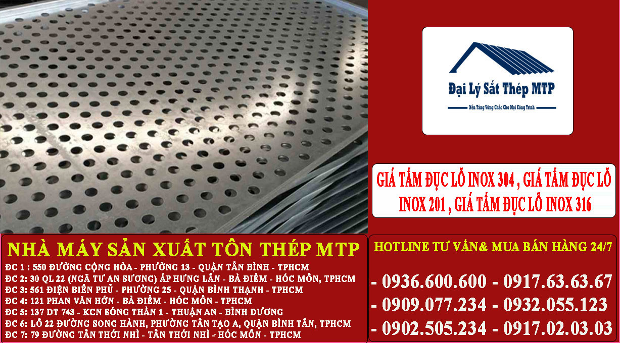 Bảng báo giá tấm đục lỗ inox 304 , giá tấm đục lỗ inox 201 , giá tấm đục lỗ inox 316