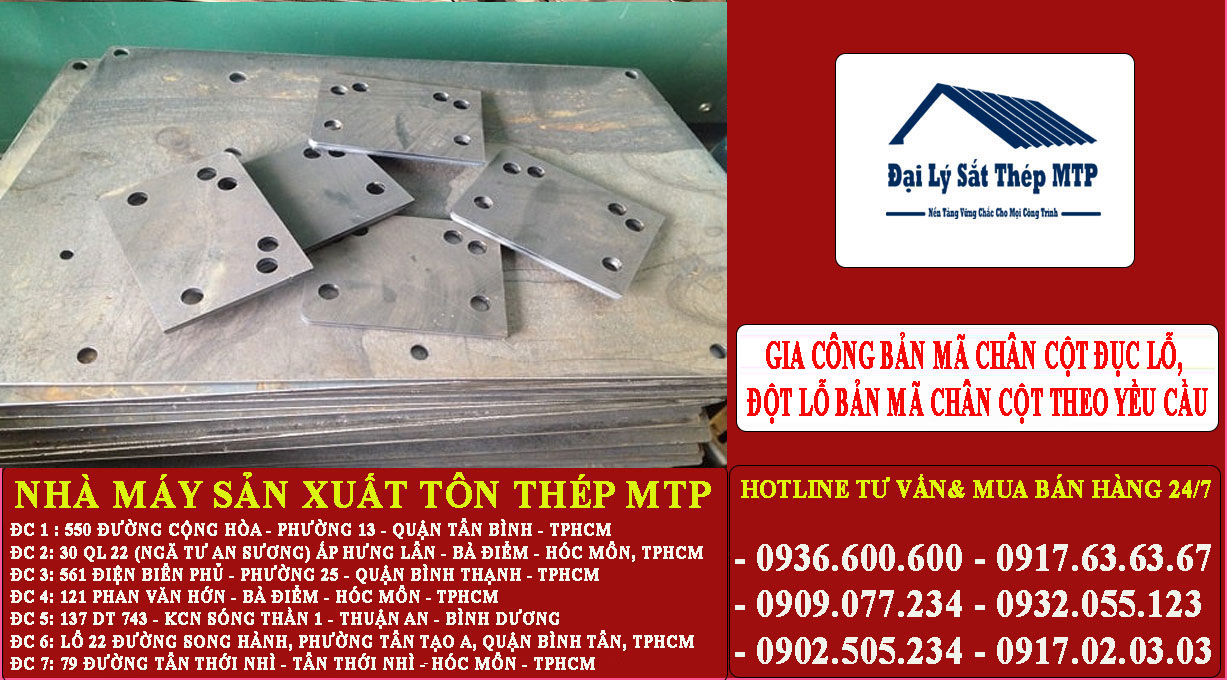 Gia công bản mã chân cột đục lỗ