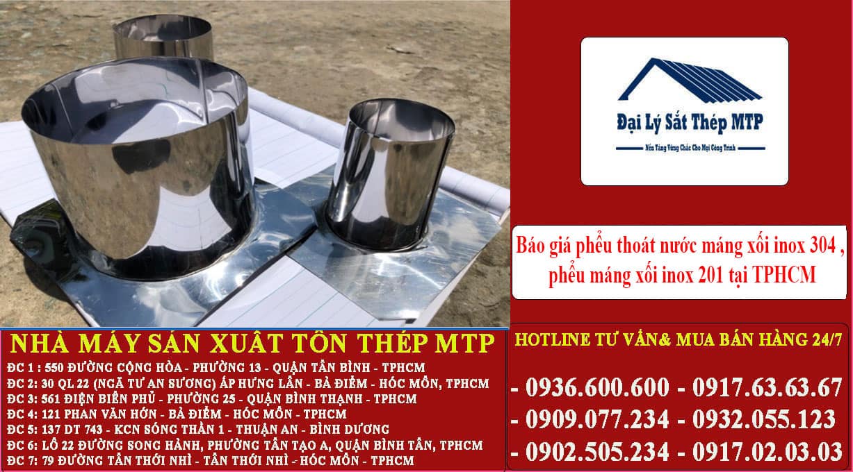 Báo giá phểu thoát nước máng xối inox 304 , phểu máng xối inox 201 tại TPHCM
